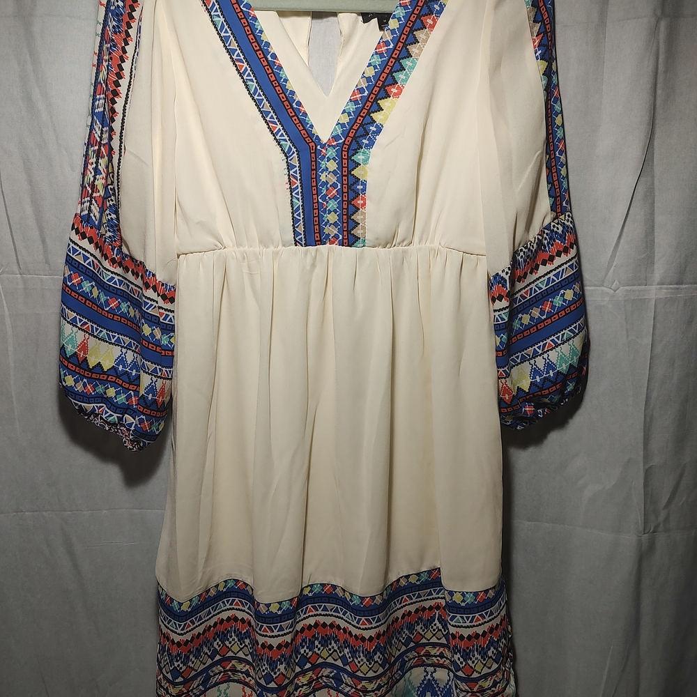 Bohemian Cream Dress with Colorful Patterns